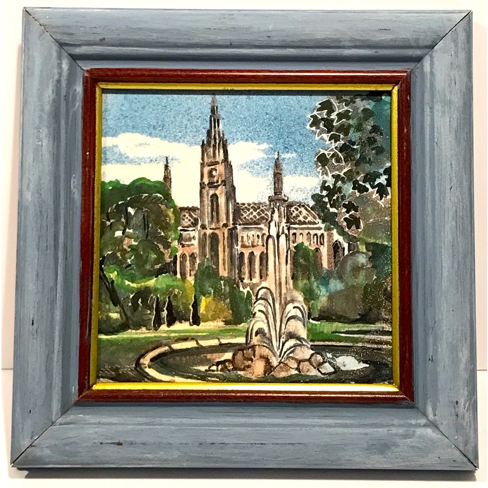 Vintage Hand Painted Enameled Vienna Art Ceramic Tile Made in Austria